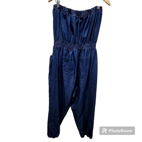 1X Denim Strapless Romper Pockets - Picture 3 of 8